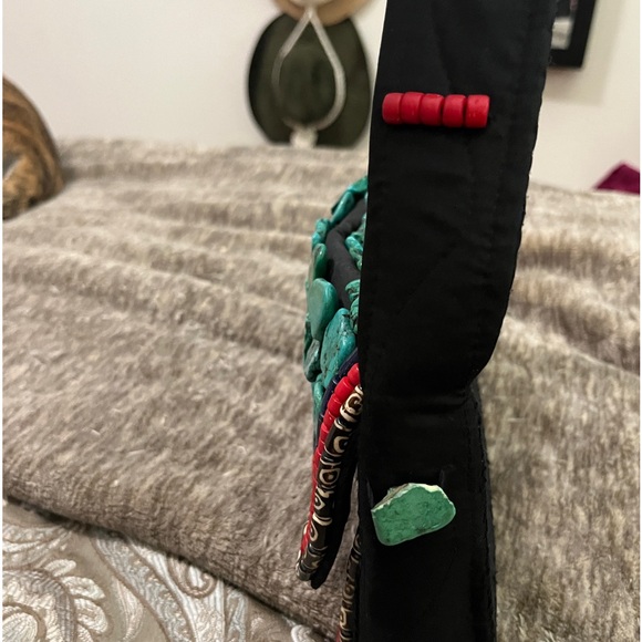 Rare Hand sewed Turquoise and beaded purse. Tibetan Feel. Purchased at Harrahs - Picture 5 of 12